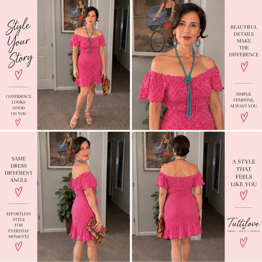 Off-Shoulder Pink Ruffle Dress —
